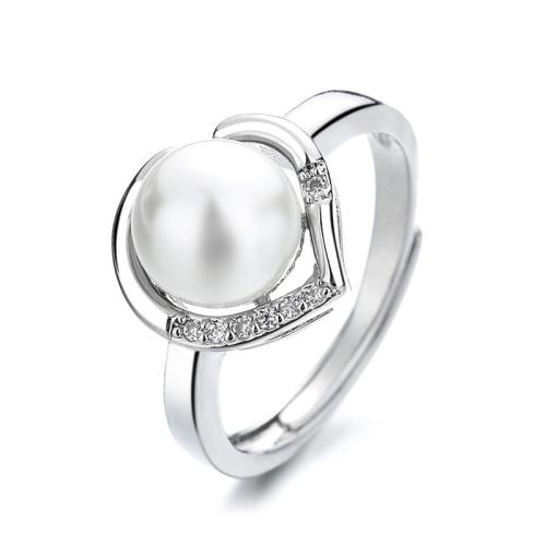 Ring Finger mosiądz, ze Shell Pearl, biżuteria moda & dla kobiety & z kamieniem, srebro, diameter 17mm, sprzedane przez PC