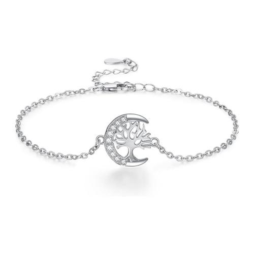 Bracelets en argent sterling, Argent sterling 925, avec 5cm chaînes de rallonge, bijoux de mode & pavé de micro zircon & pour femme, Longueur Environ 17.5 cm, Vendu par PC