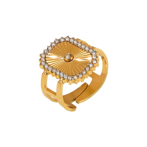 Bague en acier inoxydable zircons cubiques, Acier inoxydable 304, avec zircon cubique, bijoux de mode & pour femme, doré, Taille:7, Vendu par PC