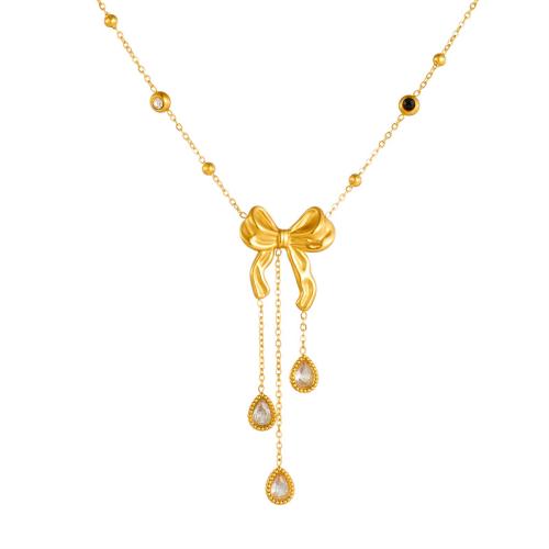 Stainless Steel Jewelry Necklace 304 Stainless Steel with 5.5cm extender chain Bowknot fashion jewelry & for woman & with rhinestone golden Sold Per Approx 41 cm Strand