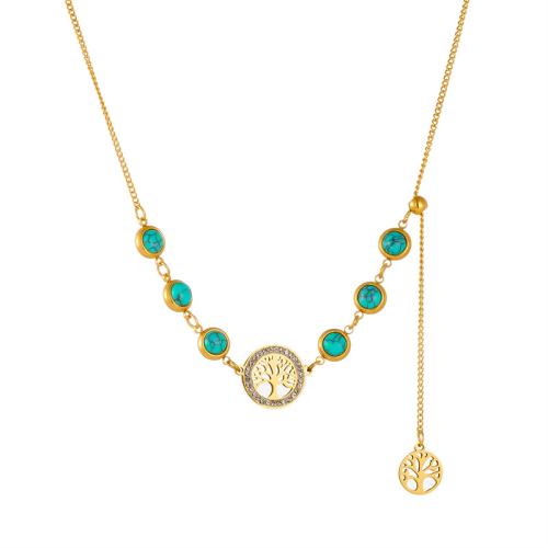 Stainless Steel Jewelry Necklace 304 Stainless Steel with turquoise with 5.5cm extender chain fashion jewelry & for woman & with rhinestone golden Sold Per Approx 42 cm Strand