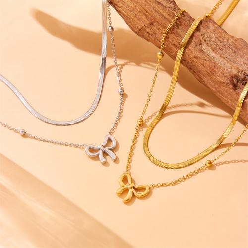 Stainless Steel Jewelry Necklace 304 Stainless Steel with 6cm extender chain Bowknot Double Layer & fashion jewelry & for woman Sold Per Approx 38 cm Approx 41 cm Strand