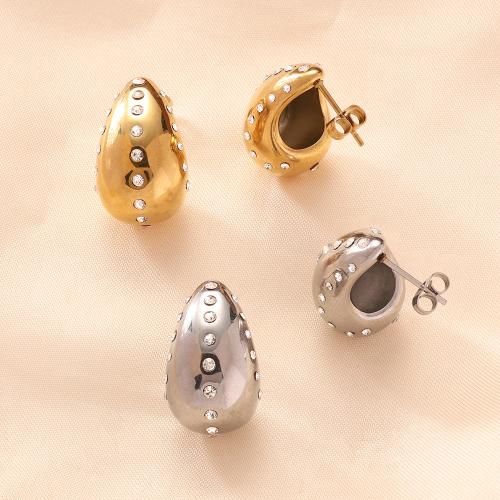 Stainless Steel Stud Earrings 316 Stainless Steel fashion jewelry & for woman & with rhinestone Sold By Pair