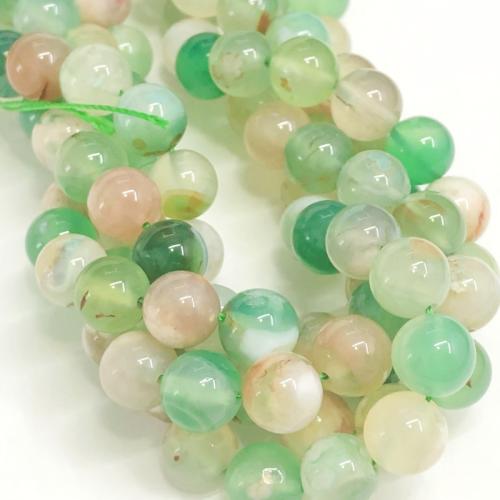 Agaat kralen, White Cherry Blossom Agate, Ronde, gepolijst, DIY & verschillende grootte voor keus, groen, Per verkocht Ca 38 cm Strand