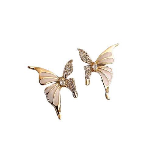 Zinc Alloy Stud Earring Butterfly plated for woman & enamel & with rhinestone Sold By Pair