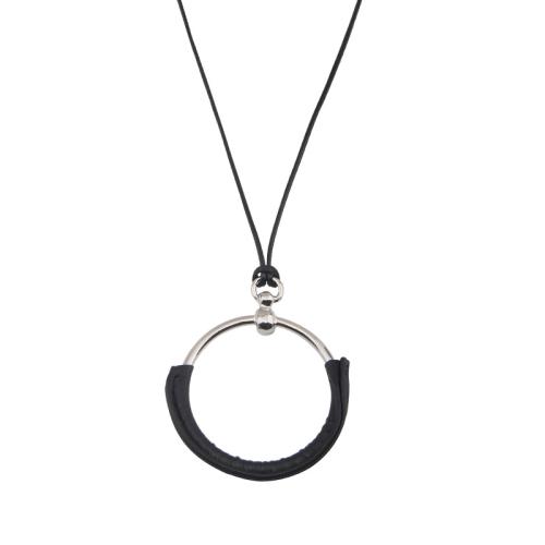 Sinc Alloy geansaí Necklace Slabhra, le corda leathair, plátáilte, jewelry faisin & do bhean & log, dubh, Pendant: Diameter 5.2cm., Fad 115 cm, Díolta De réir PC