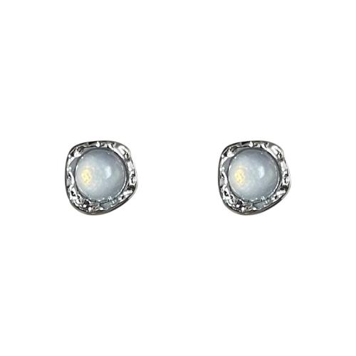 Zinc Alloy Stud Earring with Cats Eye plated for woman silver color 6mm Sold By Pair