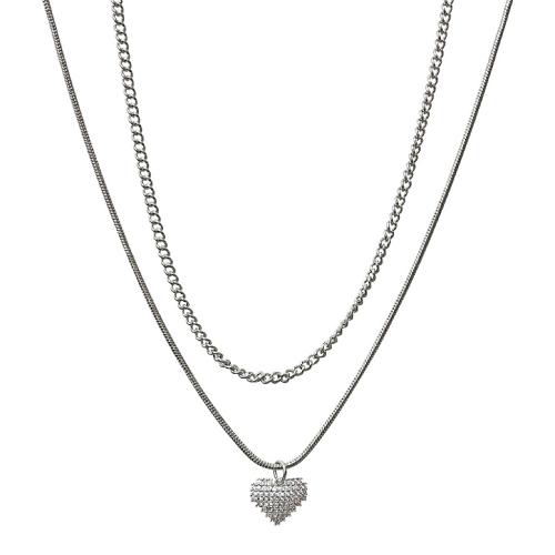 Lo zinco in lega gioielli collana, lega in zinco, with ottone, with 6CM extender chain, Cuore, placcato, Micro spianare cubic zirconia & per la donna, argento, Lunghezza Appross. 41 cm, Venduto da PC