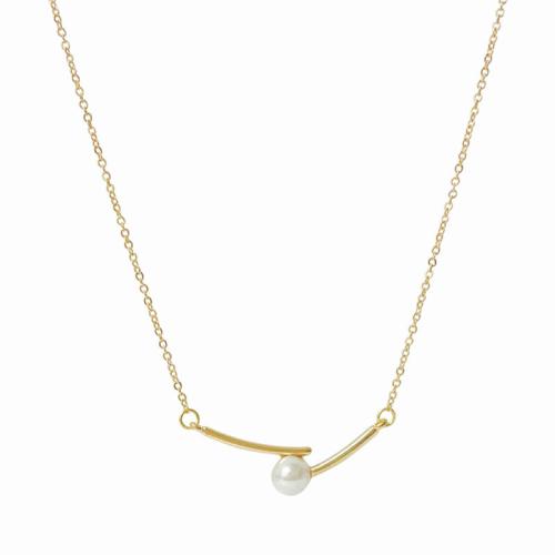 Zinc Alloy Jewelry Necklace with Plastic Pearl with 6CM extender chain plated for woman gold Length Approx 43 cm Sold By PC