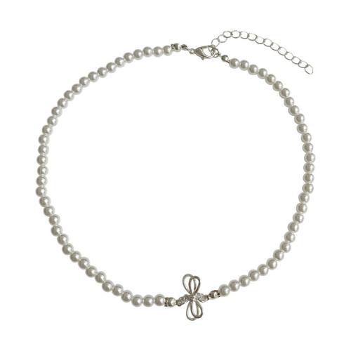 Collar de Aleación de Zinc, con Perlas plásticas, con 6CM extender cadena, chapado, para mujer, Blanco, longitud aproximado 45.3 cm, Vendido por UD