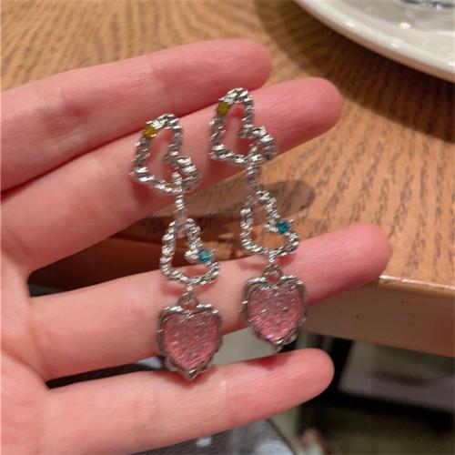 Pendientes de Perno de Aleación de Zinc, con Acrílico, Corazón, chapado, para mujer & con diamantes de imitación, plateado, 50mm, Vendido por Par