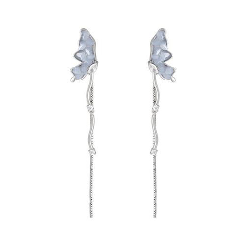 Pendientes de Perno de Aleación de Zinc, con Cristal, Mariposa, chapado, micro arcilla de zirconia cúbica & para mujer, plateado, 59mm, Vendido por Par