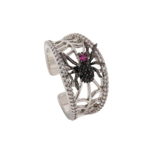 Brass Open Finger Ring Spider plated for woman & with rhinestone original color Sold By PC