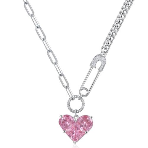 Zinc Alloy Jewelry Necklace with Crystal plated for woman & with rhinestone pink Length Approx 45 cm Sold By PC