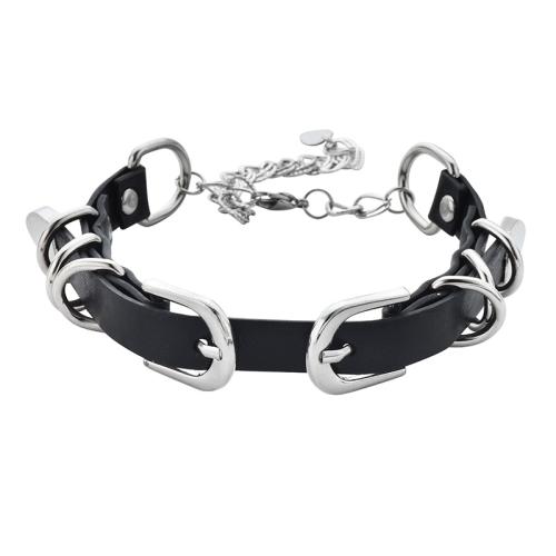 Divat nyaklánc Choker, Cink ötvözet, -val PU, -val 10cm extender lánc, galvanizált, divat ékszerek & a nő, fekete, Hossz Kb 28 cm, Által értékesített PC