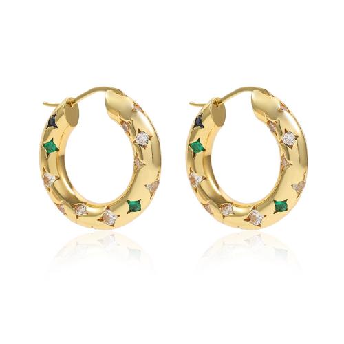 Boucles d'oreilles en laiton zircon cubique pavent, pavé de micro zircon & pour femme, doré, Vendu par paire