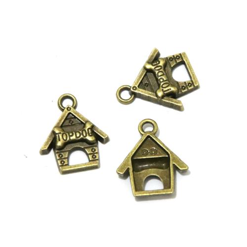 Zinc Alloy Pendler, House, antik bronze farve forgyldt, du kan DIY, 19.20x16.70mm, 100pc'er/Bag, Solgt af Bag