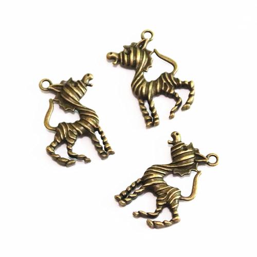 Cink ötvözet Animal Medálok, Zebra, antik bronz színű bevonattal, DIY, 25x39mm, 30PC-k/Bag, Által értékesített Bag