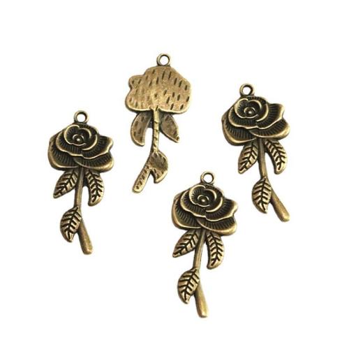 Zinc Alloy Flower Pendants Rose antique bronze color plated DIY Sold By Bag