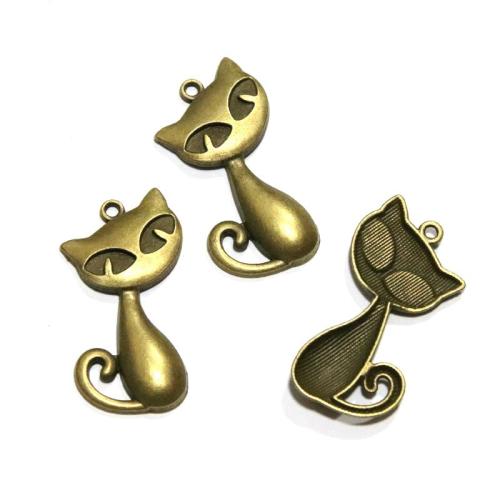 Zinc Alloy Animal Pendants Cat antique bronze color plated DIY Sold By Bag