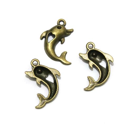 Zinc Alloy Animal Pendants Dolphin antique bronze color plated DIY Sold By Bag