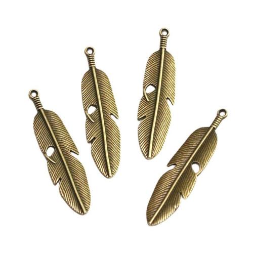 Cink ötvözet Feather Medálok, Tollazat, antik bronz színű bevonattal, DIY, 62x15.20mm, 40PC-k/Bag, Által értékesített Bag