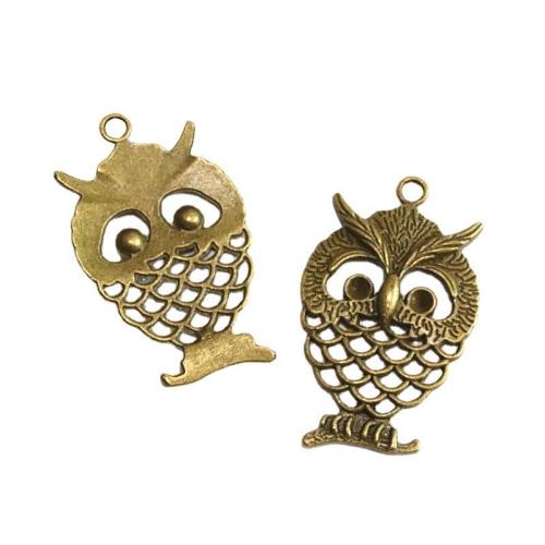 Zinc Alloy Animal Pendants Owl antique bronze color plated DIY Sold By Bag