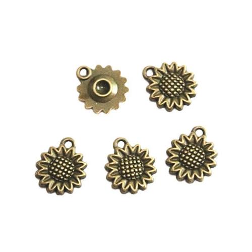 Sinc Alloy Flower Pendants, lus na gréine, dath cré-umha antique plátáilte, DIY, 16.50x17.60mm, 100ríomhairí pearsanta/Mála, Díolta De réir Mála