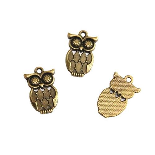 Zinc Alloy Animal Pendants Owl antique bronze color plated DIY Sold By Bag