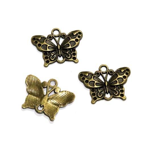 Cink ötvözet Animal Medálok, Pillangó, antik bronz színű bevonattal, DIY, 25x19.40mm, 60PC-k/Bag, Által értékesített Bag