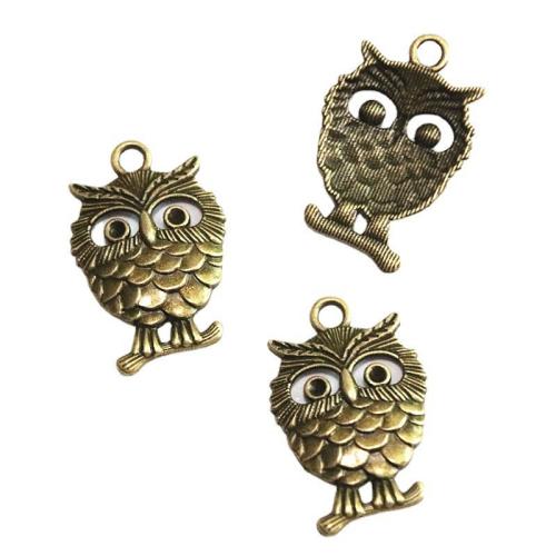 Zinc Alloy Animal Pendants Owl antique bronze color plated DIY Sold By Bag