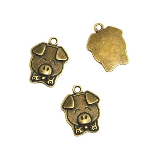 Zinc Alloy Animal Pendants Pig antique bronze color plated DIY Sold By Bag