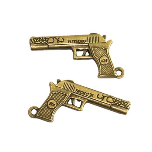 Cink ötvözet Gun Medálok, Pisztoly, antik bronz színű bevonattal, DIY, 52x28x4.40mm, 20PC-k/Bag, Által értékesített Bag