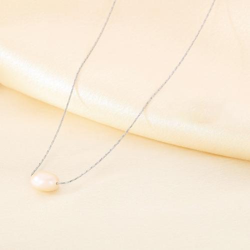 Stainless Steel Jewelry Necklace 304 Stainless Steel with Plastic Pearl Vacuum Ion Plating for woman Sold By PC