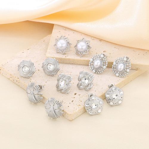 Stainless Steel Stud Øreringe, 304 rustfrit stål, med Plastic Pearl, forskellige stilarter for valg & for kvinde & med rhinestone, flere farver til valg, Solgt af par