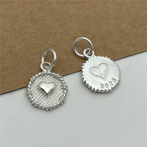 925 Sterling Silver Pendant Flat Round DIY & with heart pattern Sold By PC