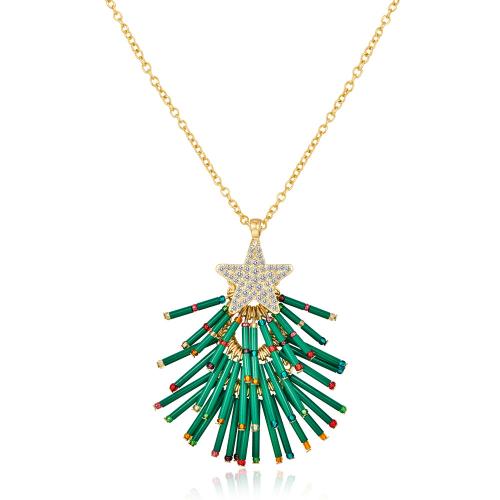 Colliers de Noël, laiton, avec Des billes de verre & Seedbead, avec 8.9cm chaînes de rallonge, Conception de Noël & bijoux de mode & pour femme & avec strass, vert, Longueur Environ 80 cm, Vendu par PC