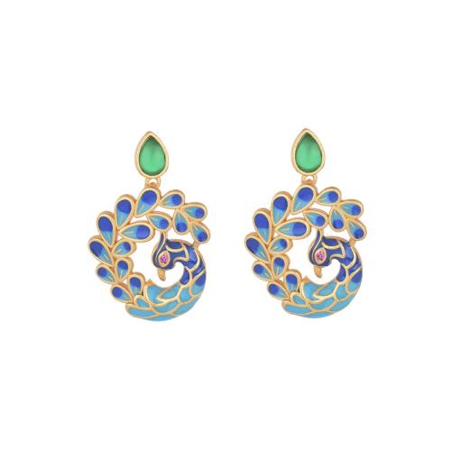 Brass Stud Earring with Jade fashion jewelry & for woman & enamel Sold By Pair