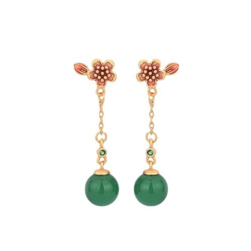 Brass Stud Earring with Jade fashion jewelry & micro pave cubic zirconia & for woman & enamel 35mm Sold By Pair