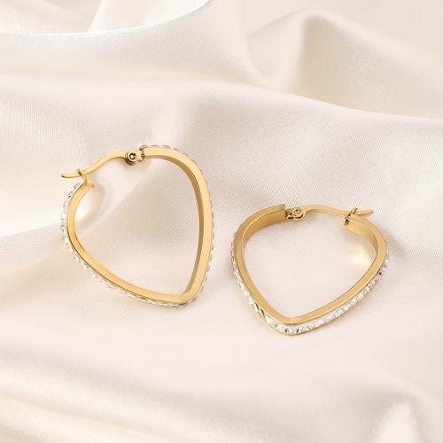 Stainless Steel Lever Terug Earring, 304 roestvrij staal, 18K verguld, mode sieraden & voor vrouw & met strass, gouden, 31x34mm, Verkocht door pair