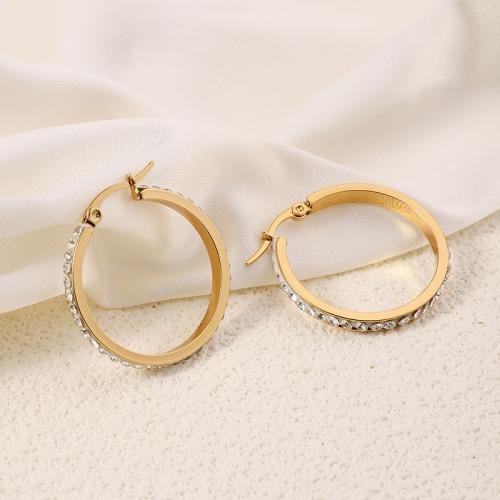 Cruach dhosmálta Lever Back Earring, 304 Cruach dhosmálta, 18K ór plátáilte, jewelry faisin & do bhean & le rhinestone, órga, 30x32mm, Díolta De réir Péire