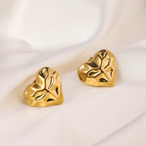 Stainless Steel Stud Earrings 304 Stainless Steel Heart 18K gold plated fashion jewelry & for woman golden Sold By Pair