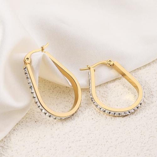 Cruach dhosmálta Lever Back Earring, 304 Cruach dhosmálta, 18K ór plátáilte, jewelry faisin & do bhean & le rhinestone, órga, 24x34mm, Díolta De réir Péire