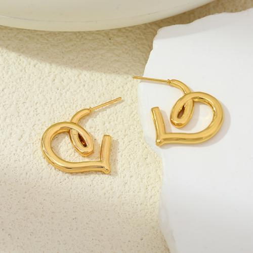 Stainless Steel Stud Earrings 304 Stainless Steel Heart fashion jewelry & for woman golden Sold By Pair