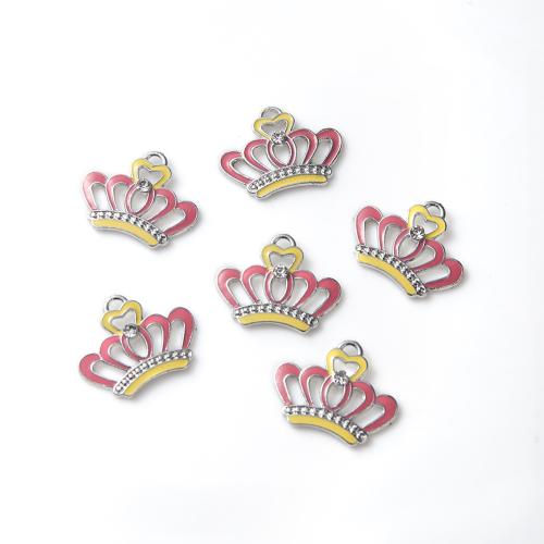 Zinc Alloy Crown Pendants silver color plated DIY & enamel & with rhinestone mixed colors nickel lead & cadmium free Sold By Bag