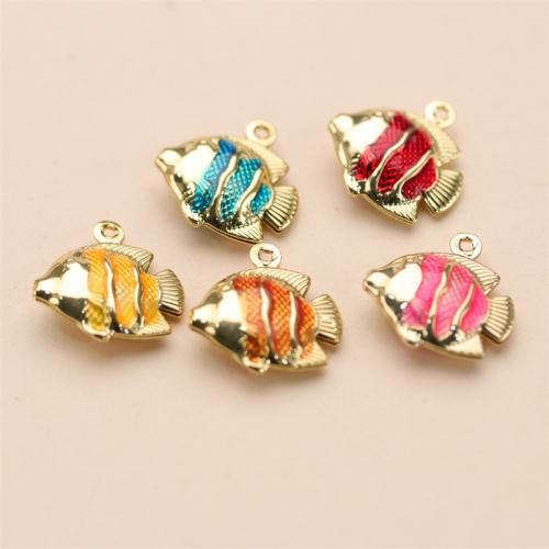 Brass Jewelry Pendants Fish gold color plated DIY & enamel nickel lead & cadmium free Sold By PC