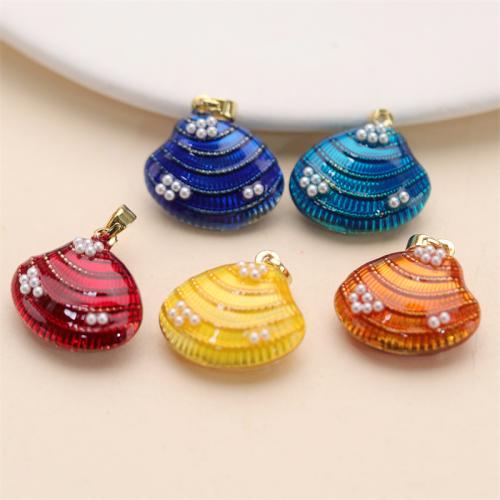 Brass Jewelry Pendants with Plastic Pearl Shell gold color plated DIY & enamel nickel lead & cadmium free Sold By PC