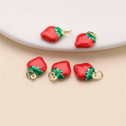 Brass Jewelry Pendants Strawberry gold color plated DIY & enamel nickel lead & cadmium free Sold By PC