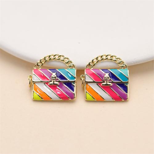 Brass Jewelry Pendants Handbag gold color plated DIY & enamel multi-colored nickel lead & cadmium free Sold By PC