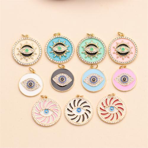 Evil Eye Pendants Brass gold color plated DIY & evil eye pattern & micro pave cubic zirconia & enamel nickel lead & cadmium free Sold By PC